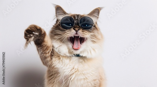 ragdoll cat in sunglasses on white background photo