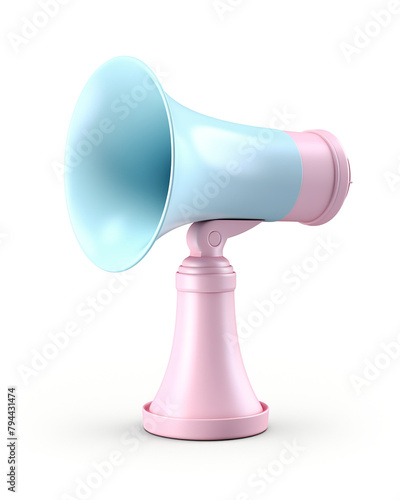 3D megaphone, children's cartoon style, delicate pastel colors, on a white background сreated with Generative Ai