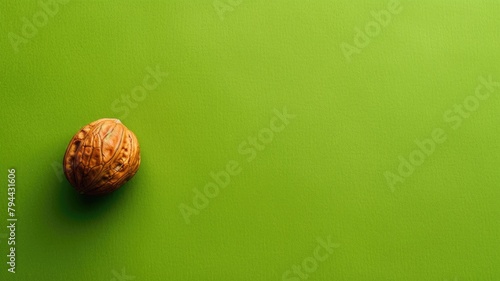 Walnut on smooth green surface photo