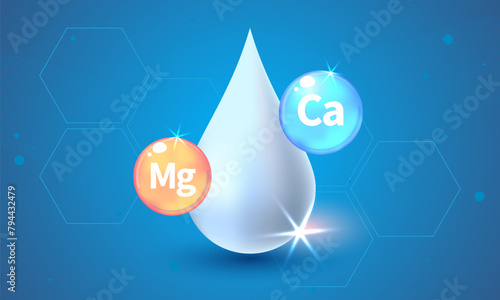 Mineral Ca Calcium, Mg Magnesium shining pill capsule icon. Mineral Blue Pill Icon. Vitamin Capsule Pill Icon. Substance For Beauty, Cosmetic, Heath Promo Ads Design. 3D Mineral Complex