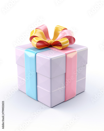 3D box with a gift, children's cartoon style, delicate pastel colors, on a white background сreated with Generative Ai