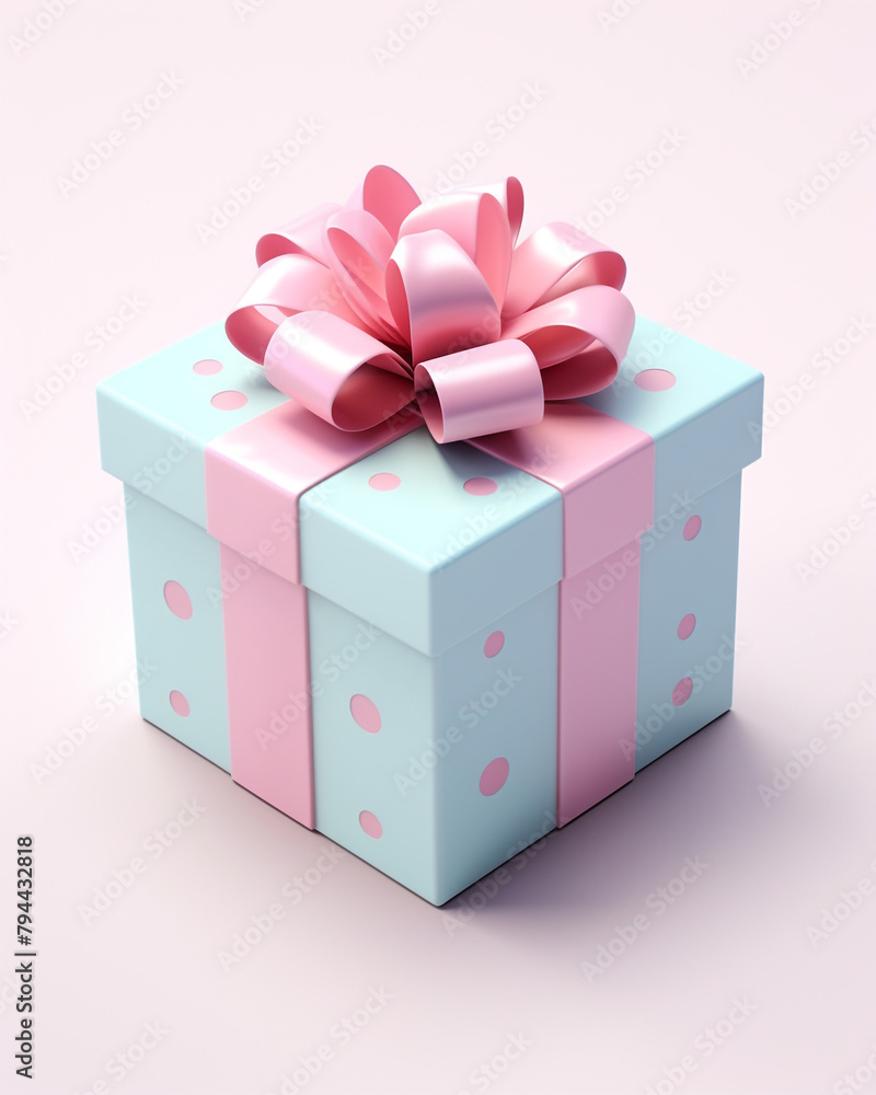 Obraz premium 3D box with a gift, children's cartoon style, delicate pastel colors, on a white background сreated with Generative Ai