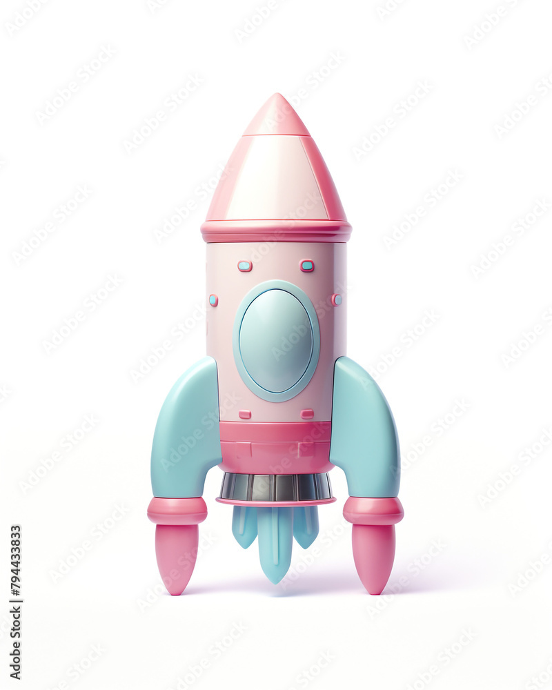 3D rocket, children's cartoon style, delicate pastel colors, on a white background сreated with Generative Ai 3D rocket, children's cartoon style, delicate pastel colors, on a white background сreated with Generative Ai