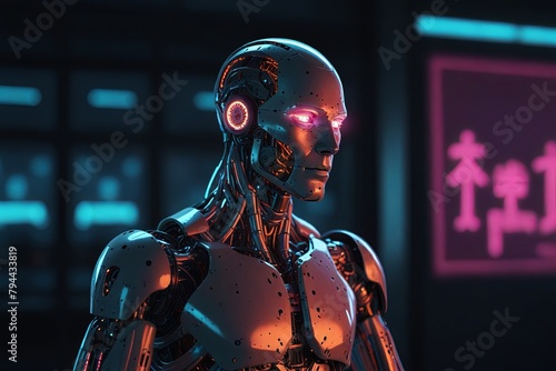 Robot human replacing jobs AI artificial intelligence humanoid. Generative AI.