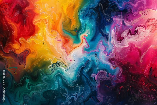 Immerse yourself in a vibrant rainbow dreamscape where abstract forms swirl amidst a kaleidoscope of color photo