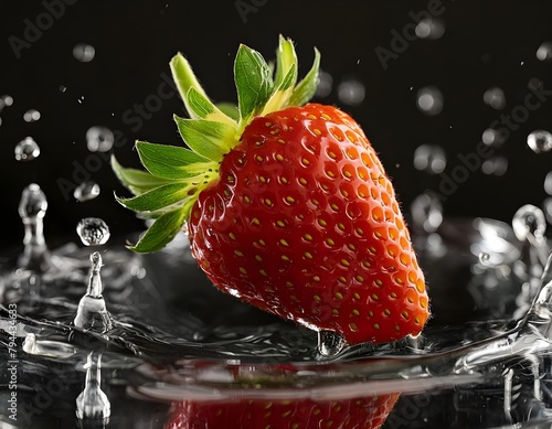 Fresh strawberry in the water on black background. 3d rendering. Fruits and summer berries illustration