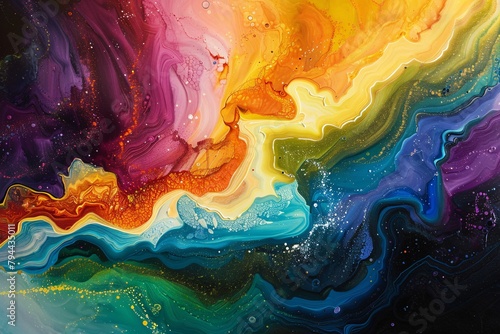 Explore an otherworldly dreamscape where abstract forms meld with the vibrant hues of the rainbow