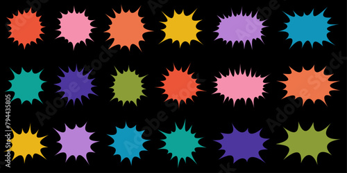 A striking array of spiky bursts in various vibrant colors set against a black background  perfect for dynamic and energetic designs.