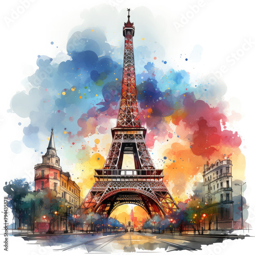 Watercolor Eiffel tower, clipart Illustration, Generative Ai