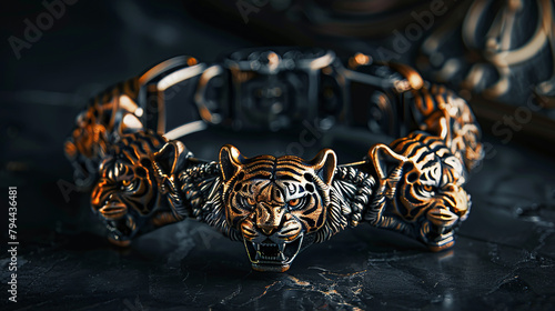 
Braço com pulseira luxuosa com cabeças de tigre photo