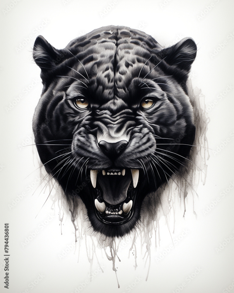graphic pencil drawing of the face of a beautiful black panther сreated with Generative Ai graphic pencil drawing of the face of a beautiful black panther сreated with Generative Ai
