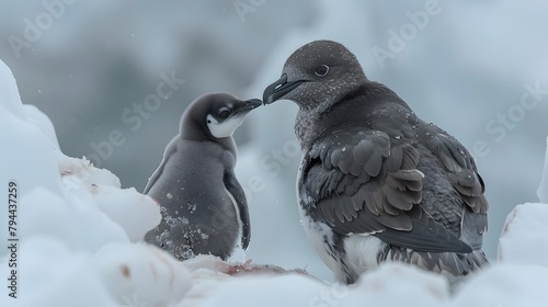 A Brown skua kills and eats an Adelie penguin chick in Antarctica. 