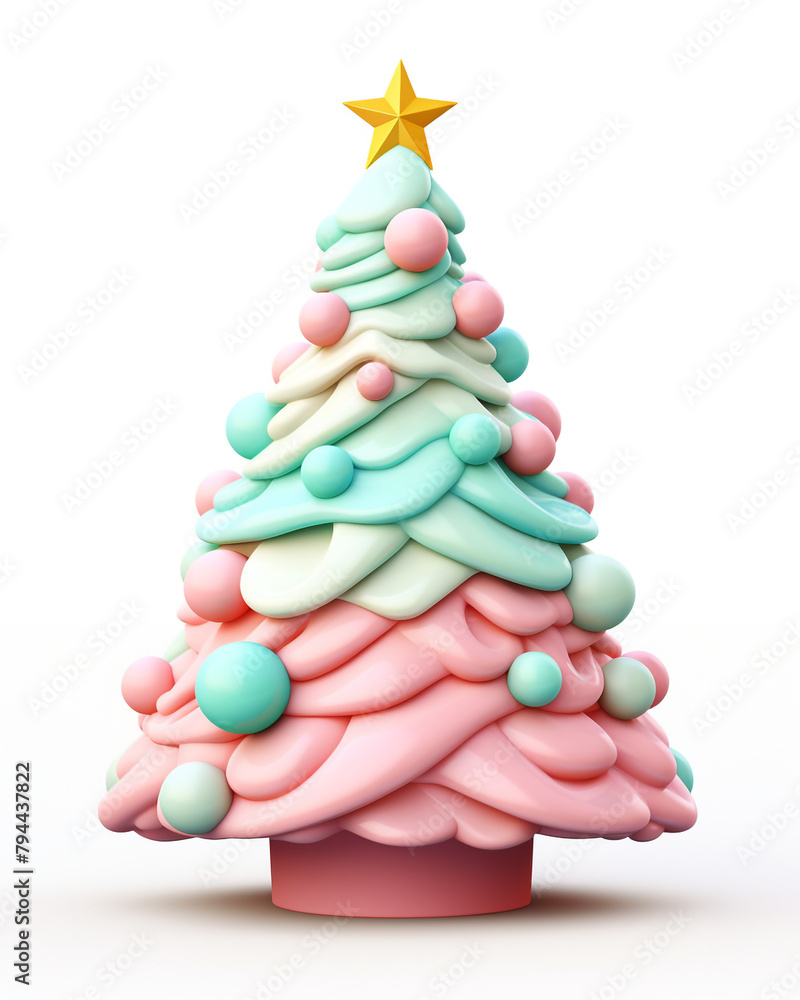 3D Christmas tree, children's cartoon style, soft pastel colors, on a white background сreated with Generative Ai 3D Christmas tree, children's cartoon style, soft pastel colors, on a white background сreated with Generative Ai