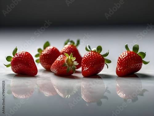 Ripe strawberries on white table. Fruits and summer berries illustration