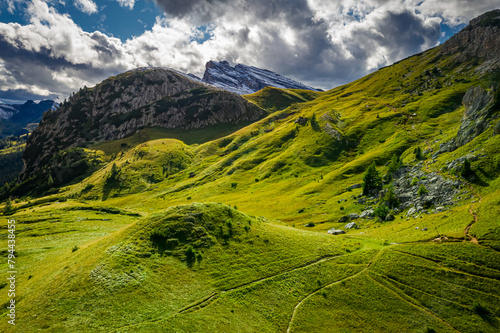 Passo Falazarego near Sass de Stria, Dolomites, aerial view photo