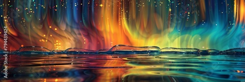 Witness a captivating display of abstract artistry in a dreamscape where colors shimmer like a rainbow