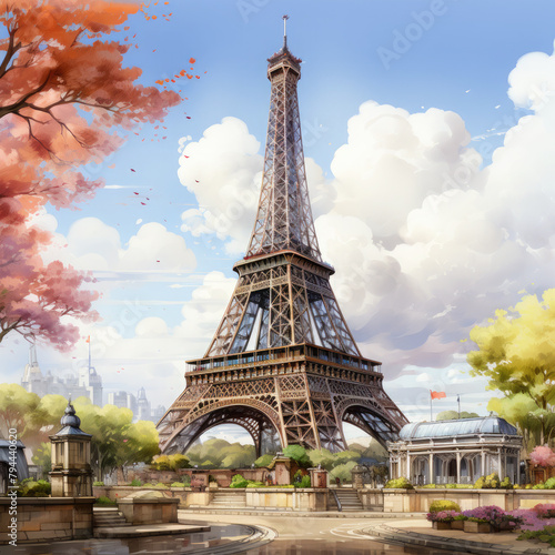 Watercolor Eiffel tower, clipart Illustration, Generative Ai