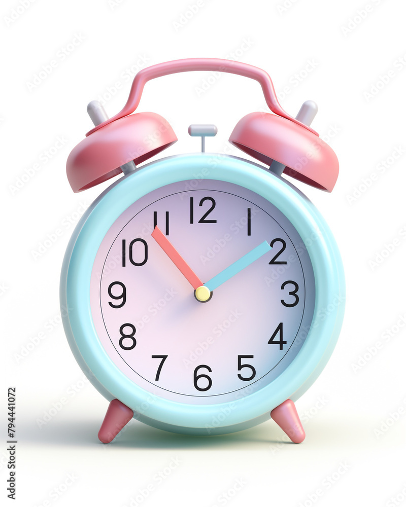 3D alarm clock, children's cartoon style, soft pastel colors, on a white background сreated with Generative Ai 3D alarm clock, children's cartoon style, soft pastel colors, on a white background сreated with Generative Ai