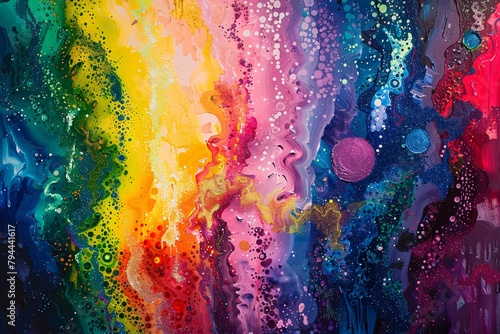 Immerse yourself in a captivating dreamscape where abstract forms dance with the colors of the rainbow