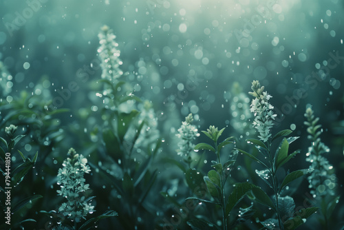 Water droplets on close-up underwater fantasy plants floral 8k wallpaper background