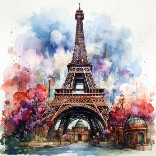 Watercolor Eiffel tower, clipart Illustration, Generative Ai