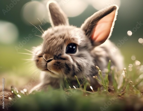 Mały słodki królik w nastrojowym tle #794442259