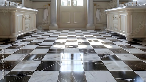 Checkered white marble floor tiles create a classic bathroom aesthetic. Concept Home Decor, Bathroom Design, Flooring Trends, Interior Styling