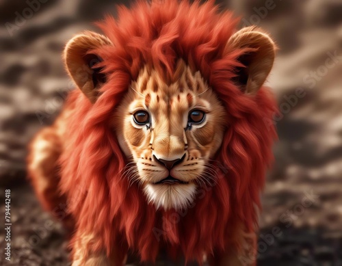 Zdjęcie lwa, w pięknej czerwonej grzywie, spojrzenie, dostojność #794442418
