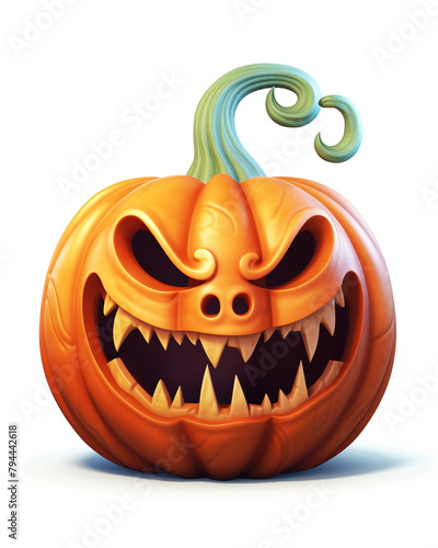 3D Halloween pumpkin, children's cartoon style, soft pastel colors, on a white background сreated with Generative Ai