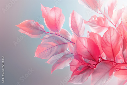 Pink delicate fantasy ephemeral plant close up on grey minimal background, floral 8k wallpaper