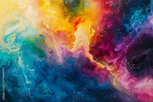 Behold a captivating dreamscape where abstract forms meld with the vibrant hues of the rainbow
