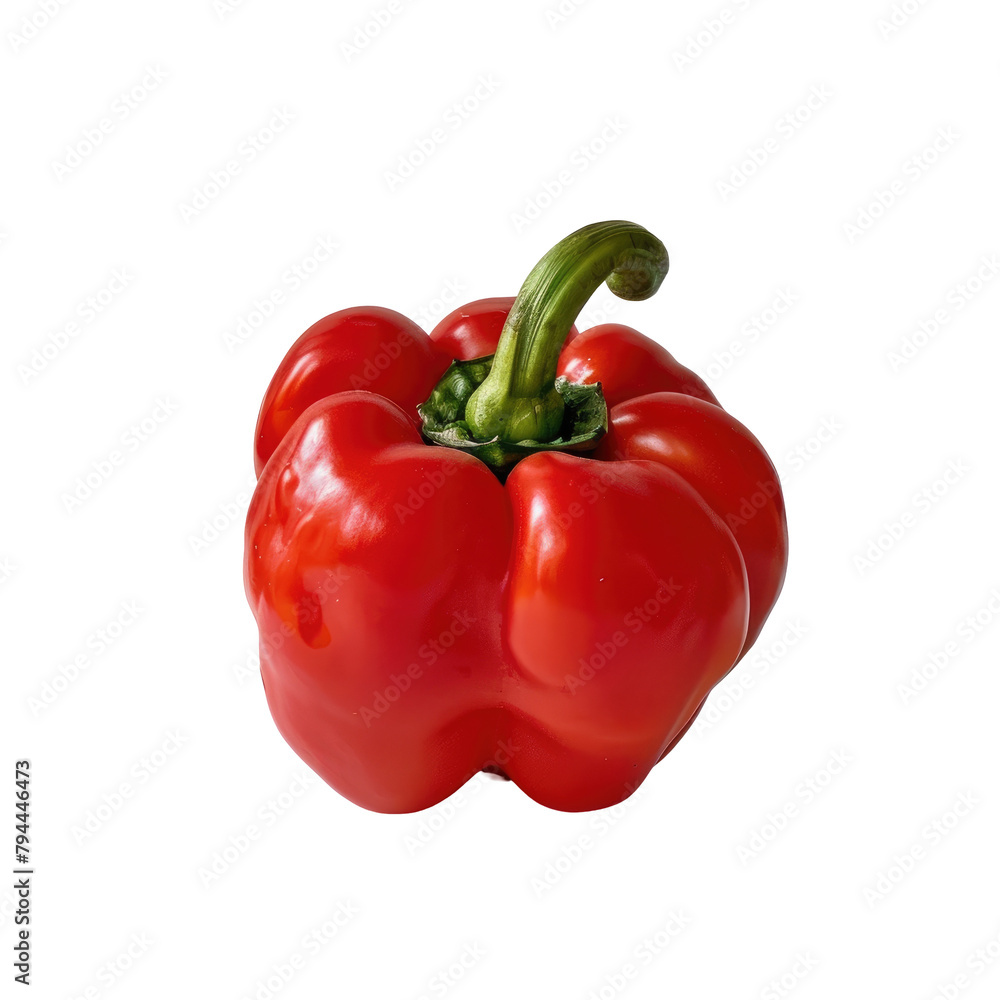 A vibrant red bell pepper stands out against a transparent background
