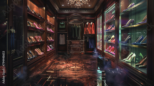  closet luxuoso com sapatos lindos realista