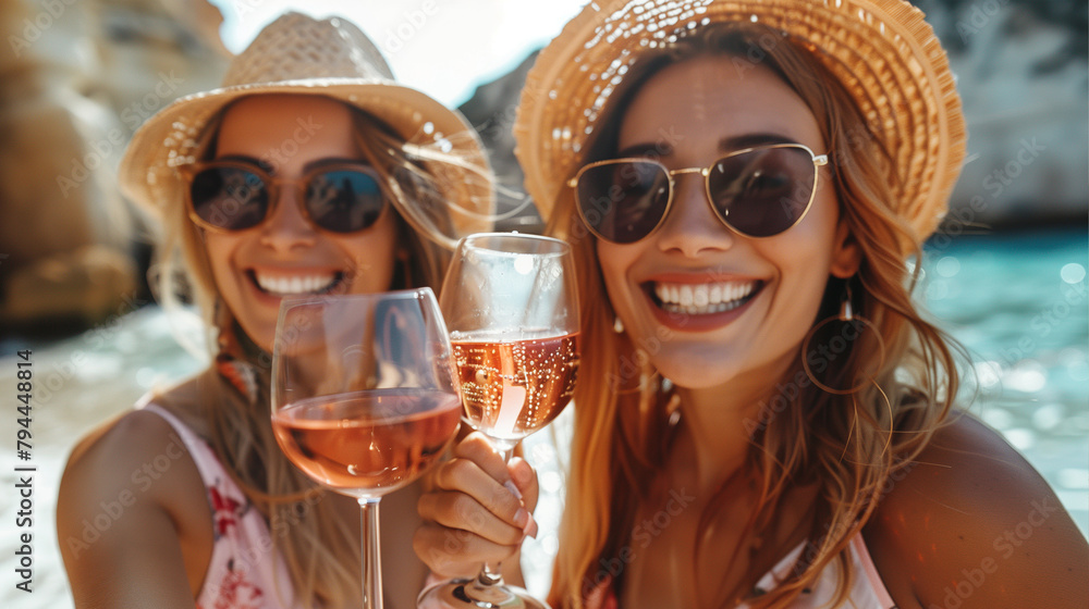 Women Holding Wine Glasses Together