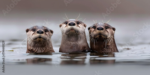 Família de Lontras Nadando Felizes photo