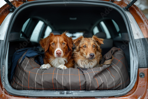 Two Dogs Sitting in Car