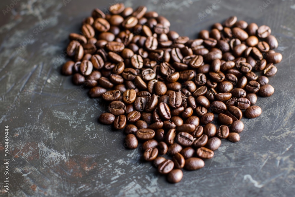 Heart Shape Made of Roasted Coffee Beans on a Plain Background Symbolizing Love for Coffee Heart Shape Made of Roasted Coffee Beans on a Plain Background Symbolizing Love for Coffee