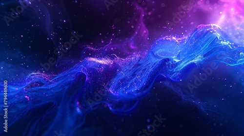 Vibrant, abstract cosmic background with nebulae, star particles and energy waves in a deep space theme, possibly for a cover, poster or digital art.