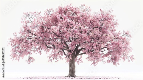An artistic depiction of a tree with white flowers  set against a soft-focus backdrop. The image has a muted color palette and appears to be a painting or digital art piece.