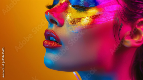 
Mulher com maquiagem em cores vibrantes photo