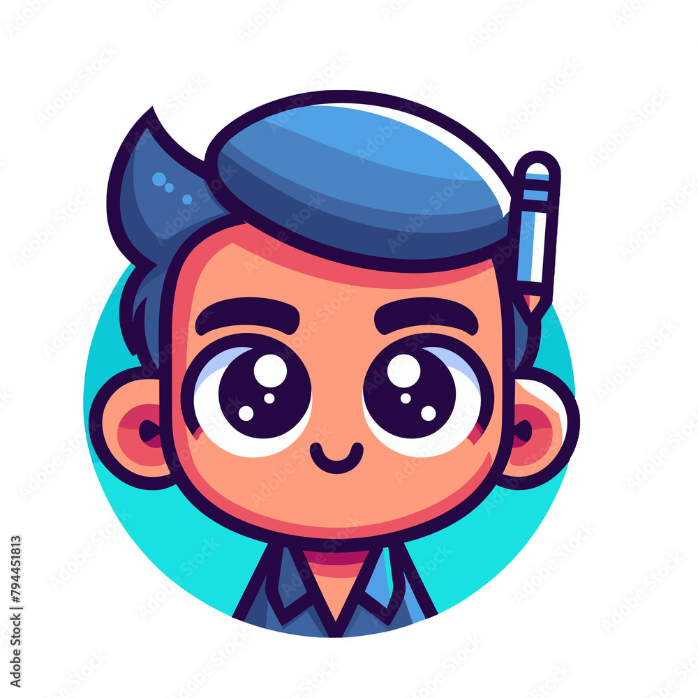 Smiling Boy Cartoon in Blue Beret, Artist Concept
