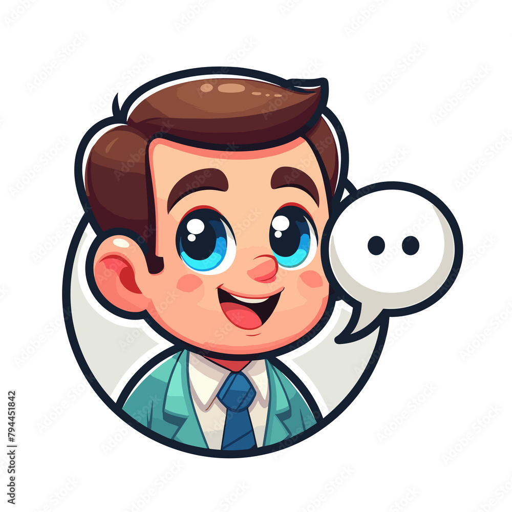 Happy Cartoon Boy with Speech Bubble, Communication Concept, Isolated