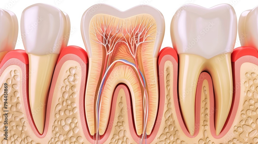 Cross-section illustration of healthy and unhealthy human teeth showing anatomy decay Cross-section illustration of healthy and unhealthy human teeth showing anatomy decay