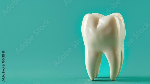 Model of healthy human tooth on turquoise background