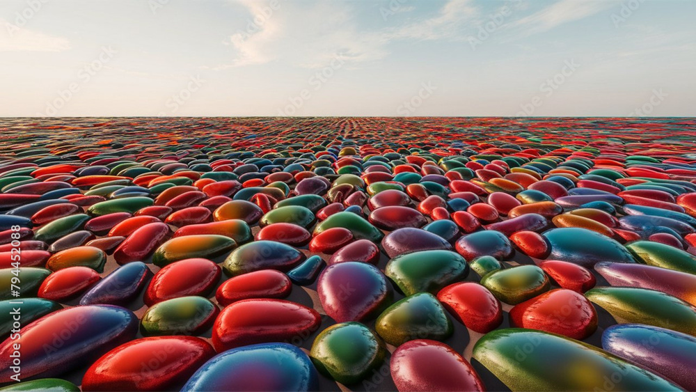 Obraz premium Abstract background of multi-colored stones lying tightly together.