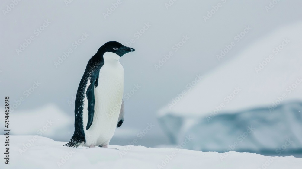 Obraz premium Immerse yourself in the absolute tranquility of the Antarctic landscape surrounded by nothing but the purest untouched whiteness. 2d flat cartoon.