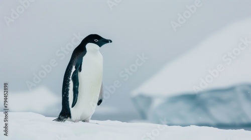 Immerse yourself in the absolute tranquility of the Antarctic landscape surrounded by nothing but the purest untouched whiteness. 2d flat cartoon.