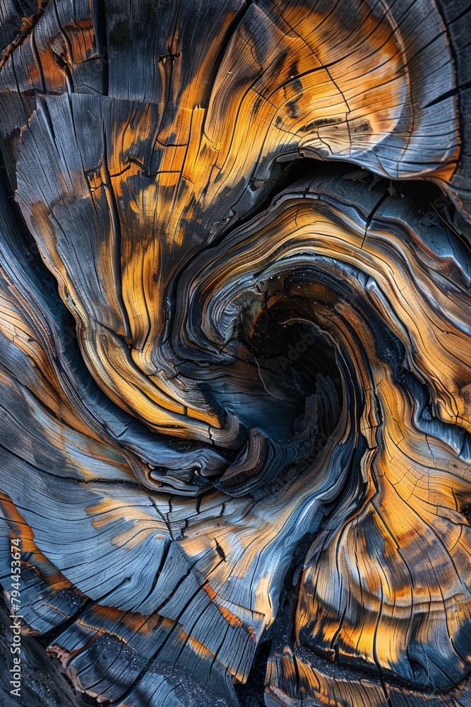 Witness the mesmerizing beauty of abstract wood stumps, where swirling lines converge in a hypnotic display Witness the mesmerizing beauty of abstract wood stumps, where swirling lines converge in a hypnotic display