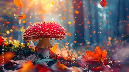 Mushroom in autumn forest. Beautiful nature scene with mushrooms, mushroom in the autumn HD 8K wallpaper