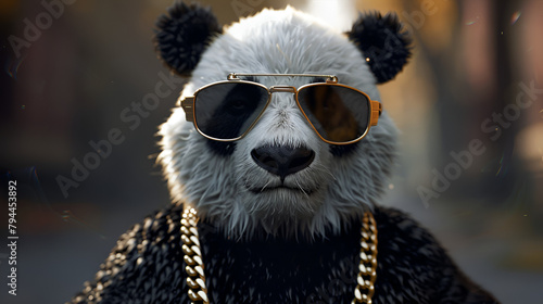 Panda Bear Wearing Sunglasses and Gold Chains Like a Boss Aspect 16:9  photo